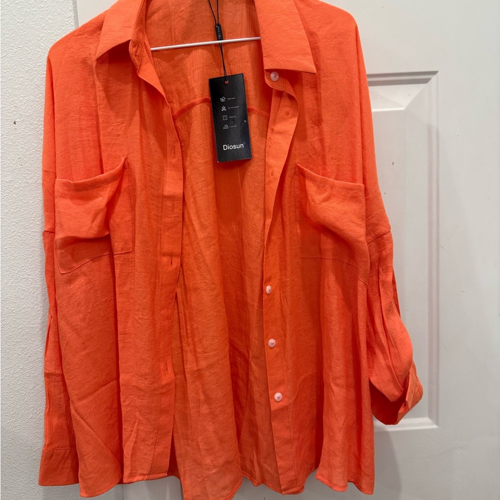 Vibrant Orange Button-Up Blouse